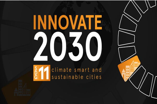 Das Bild zeigt eine grafische Darstellung der Initiative "Innovate 2030" zur Förderung klimafreundlicher Städte.