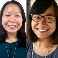 Zwei Frauen lächeln freundlich in die Kamera, symbolisieren Digitalisierung und Zusammenarbeit.