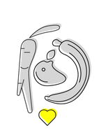 Illustration von Obst und Gemüse in Form eines Gesichts mit gelbem Herz unten, inspiriert von einem Food-Day-Motiv.