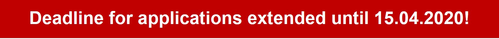 The image shows a red banner announcing an application deadline extension to April 15, 2020.