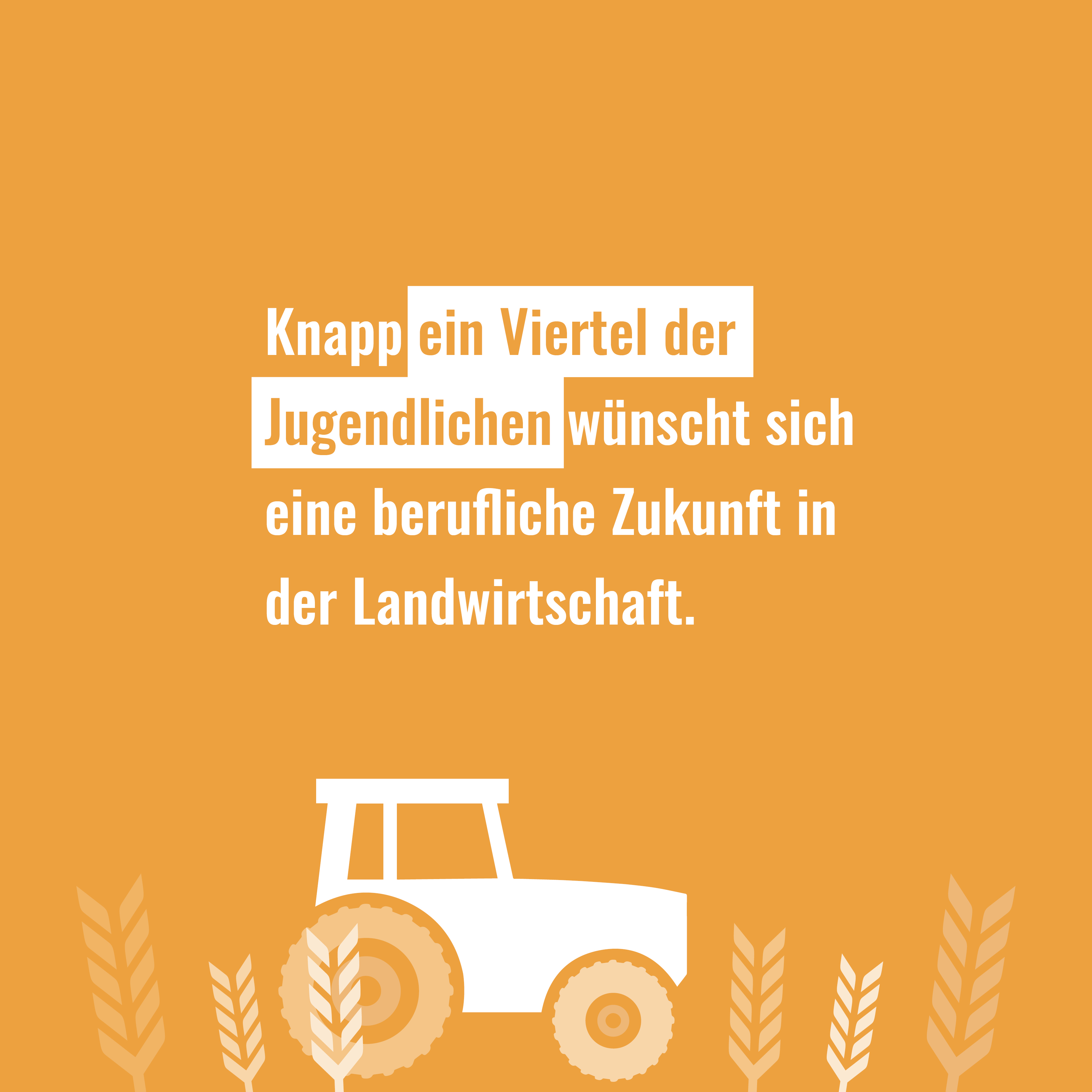 Ein weißer Traktor vor orangefarbenem Hintergrund symbolisiert den Berufswunsch vieler Jugendlicher in der Landwirtschaft.