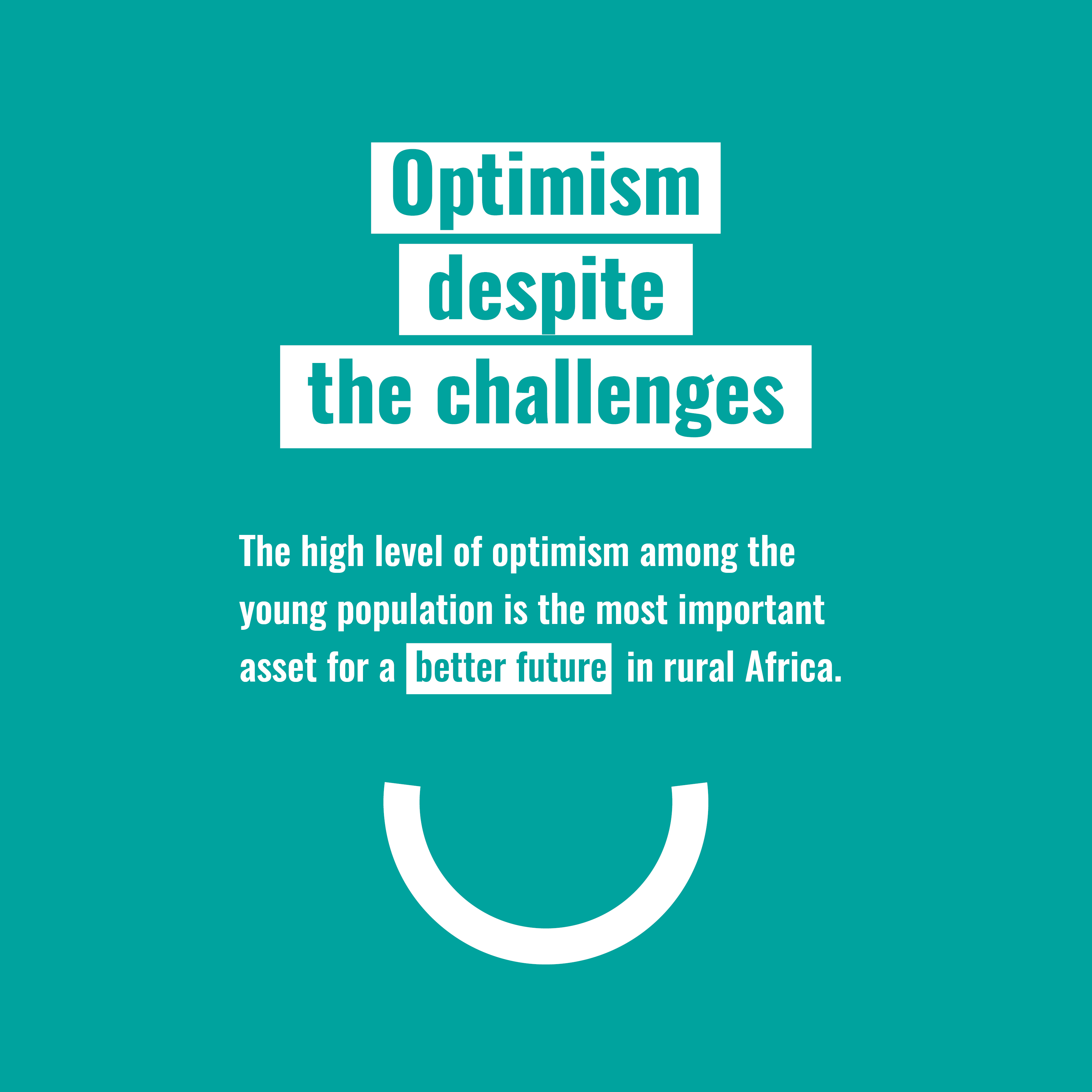 The image features the phrase "Optimism despite the challenges" highlighting hope for a better future in rural Africa.